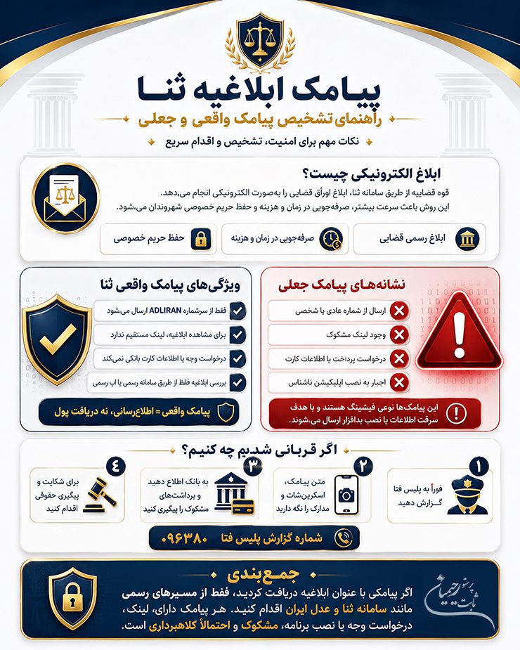 اینفوگرافیک تشخیص پیامک جعلی ابلاغیه
